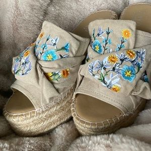 Tan woven platform sandals